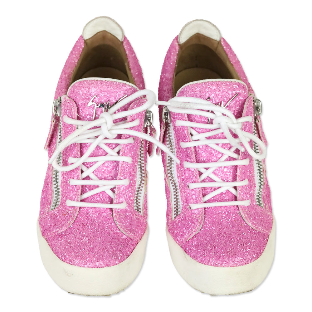 Giuseppe Zanotti Pink Coarse Glitter Kriss Wedge Sneakers