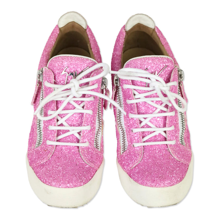 Giuseppe Zanotti Pink Coarse Glitter Kriss Wedge Sneakers