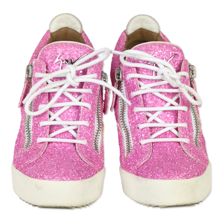 Giuseppe Zanotti Pink Coarse Glitter Kriss Wedge Sneakers