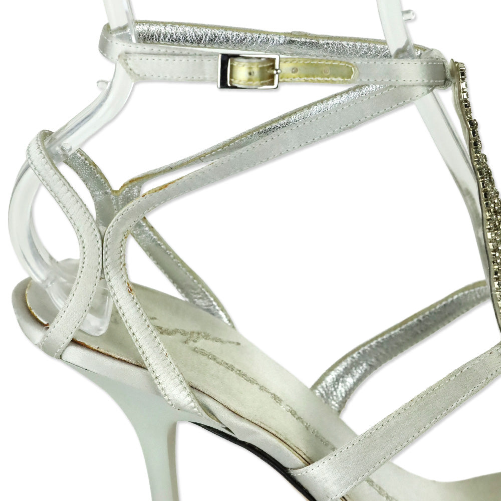Giuseppe Zanotti Silver Satin Crystal PVC T-Strap Sandal