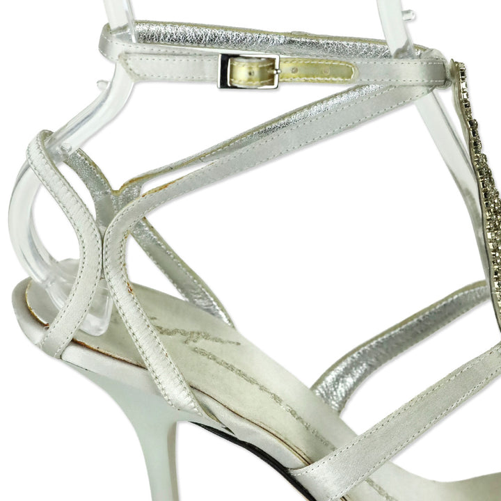 Giuseppe Zanotti Silver Satin Crystal PVC T-Strap Sandal