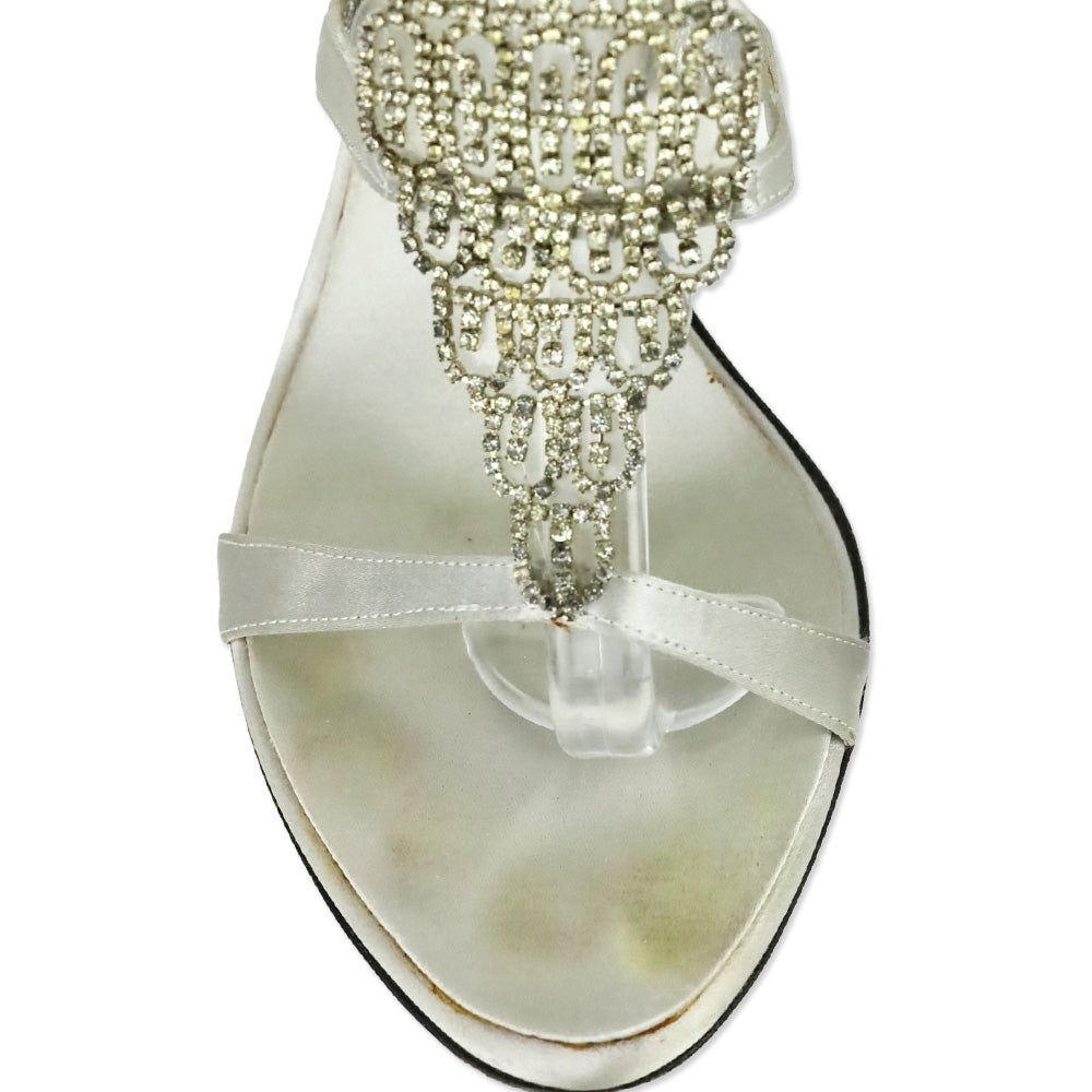 Giuseppe Zanotti Silver Satin Crystal PVC T-Strap Sandal