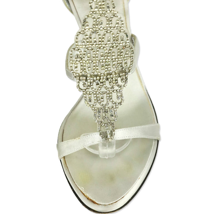 Giuseppe Zanotti Silver Satin Crystal PVC T-Strap Sandal