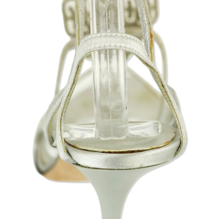 Giuseppe Zanotti Silver Satin Crystal PVC T-Strap Sandal