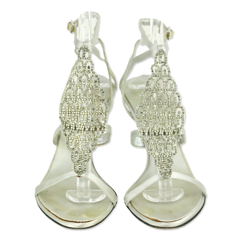 Giuseppe Zanotti Silver Satin Crystal PVC T-Strap Sandal