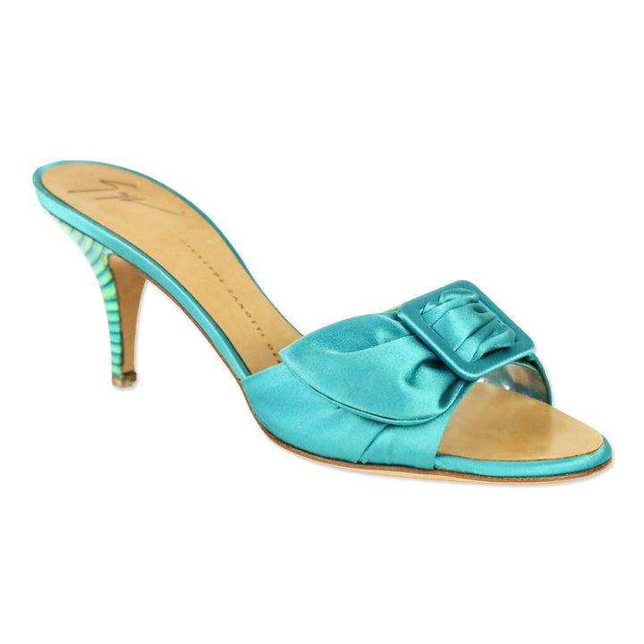 Giuseppe Zanotti Teal Satin Buckle Mule Sandals