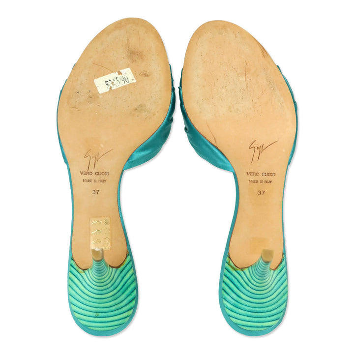 Giuseppe Zanotti Teal Satin Buckle Mule Sandals