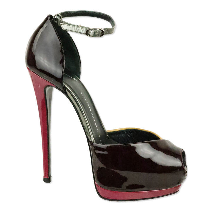 Giuseppe Zanotti Tricolor Patent Leather Peep Toe Ankle-Strap Platform Pump
