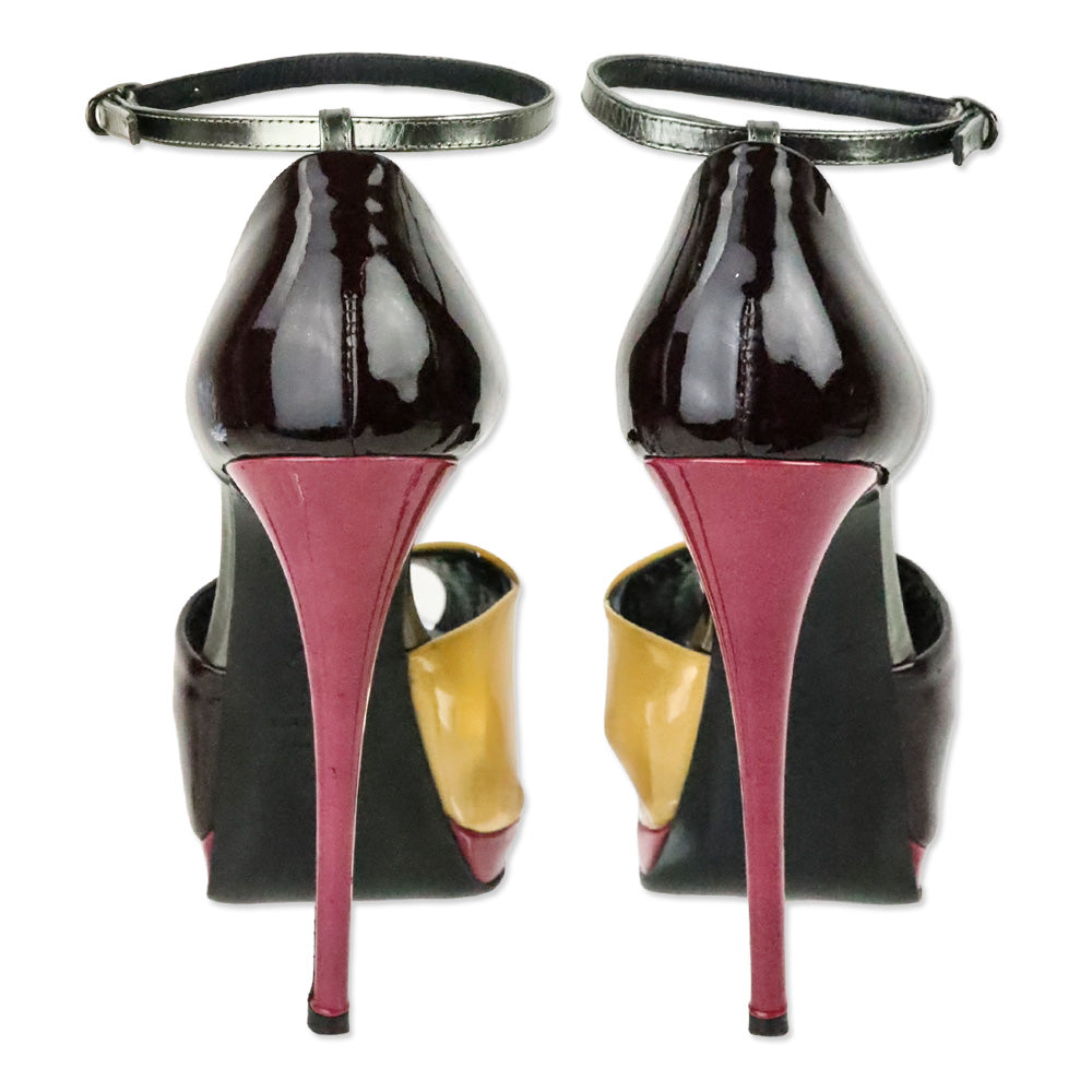 Giuseppe Zanotti Tricolor Patent Leather Peep Toe Ankle-Strap Platform Pump