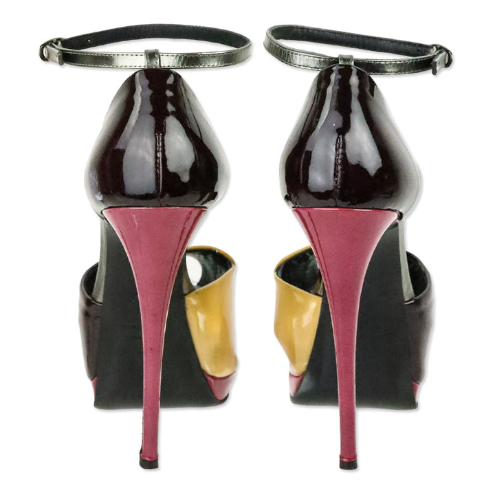 Giuseppe Zanotti Tricolor Patent Leather Peep Toe Ankle-Strap Platform Pump