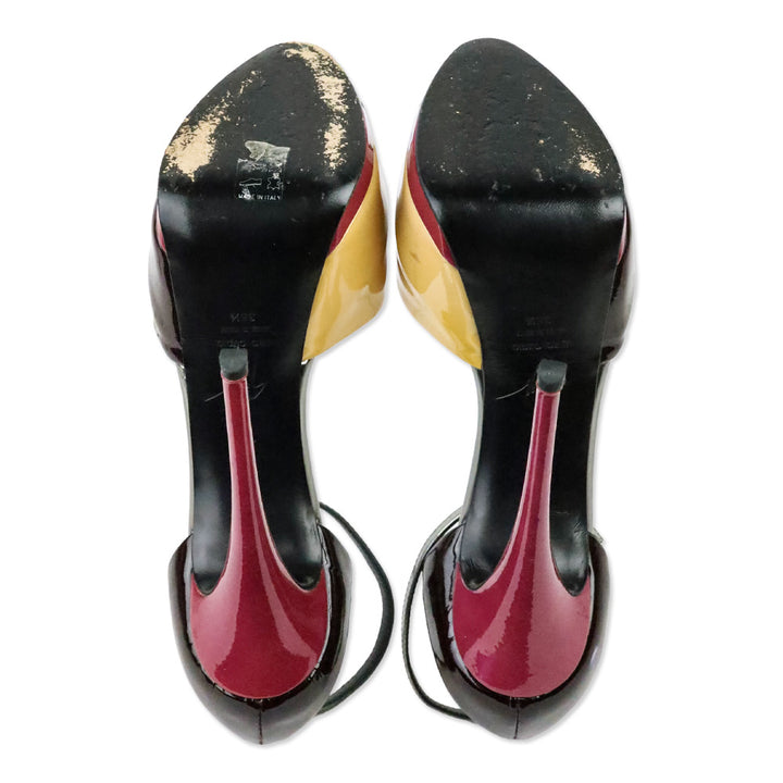 Giuseppe Zanotti Tricolor Patent Leather Peep Toe Ankle-Strap Platform Pump
