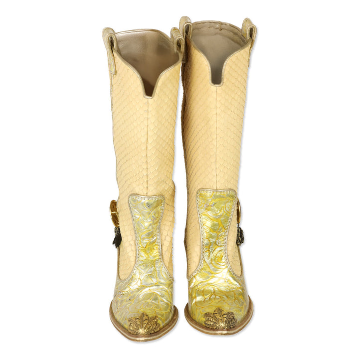 Giuseppe Zanotti Vicini Ivory Python Chief Head Cowboy Boots