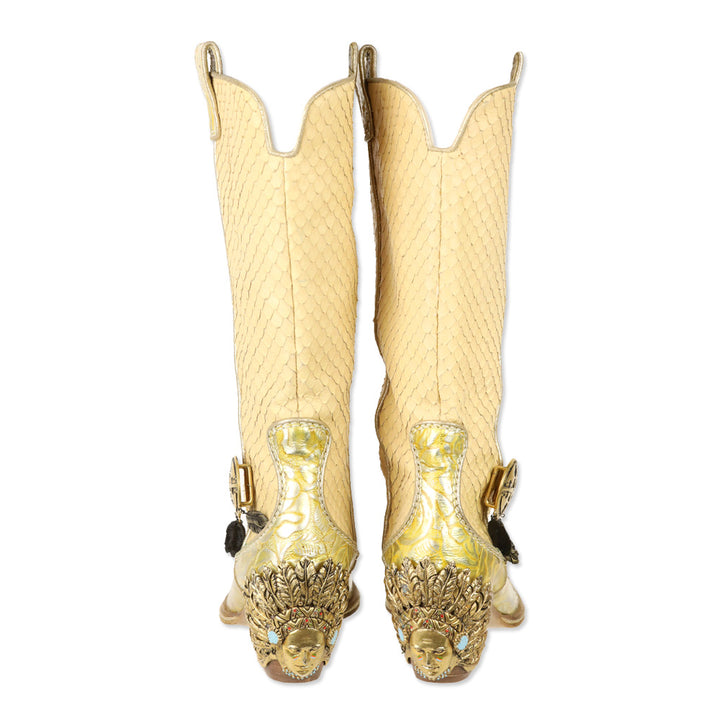 Giuseppe Zanotti Vicini Ivory Python Chief Head Cowboy Boots