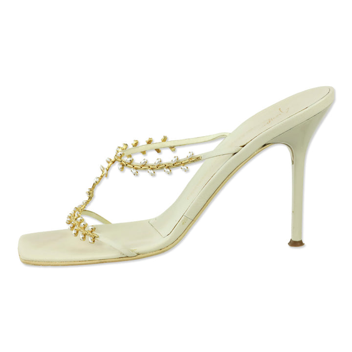 Giuseppe Zanotti White Leather Gold Chain & Pearl Strappy Sandal