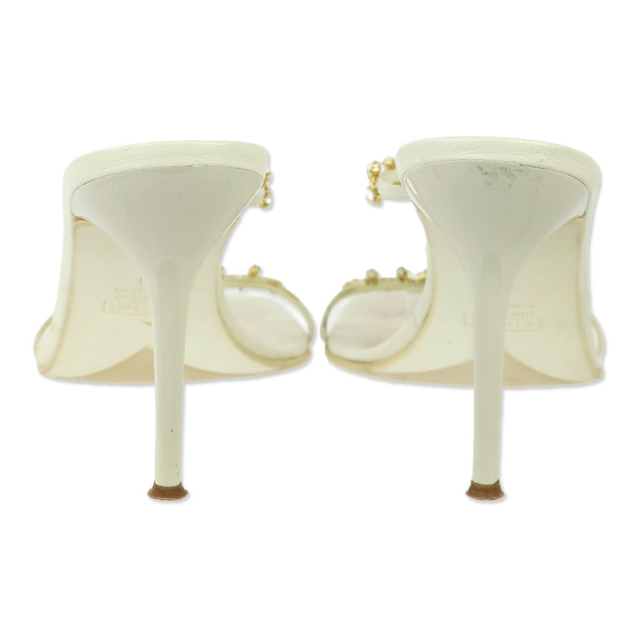 Giuseppe Zanotti White Leather Gold Chain & Pearl Strappy Sandal