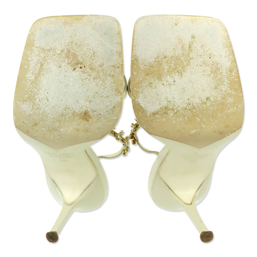 Giuseppe Zanotti White Leather Gold Chain & Pearl Strappy Sandal
