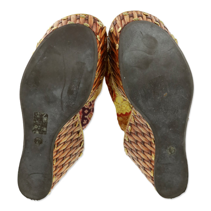 Giuseppe Zanotti Zambia Oro Scarf Wrap Bamboo Wedge Sandal