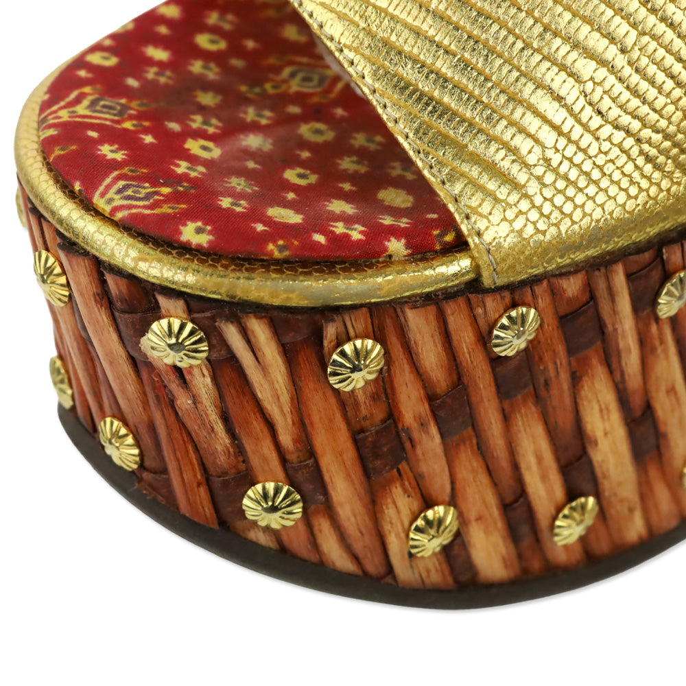 Giuseppe Zanotti Zambia Oro Scarf Wrap Bamboo Wedge Sandal