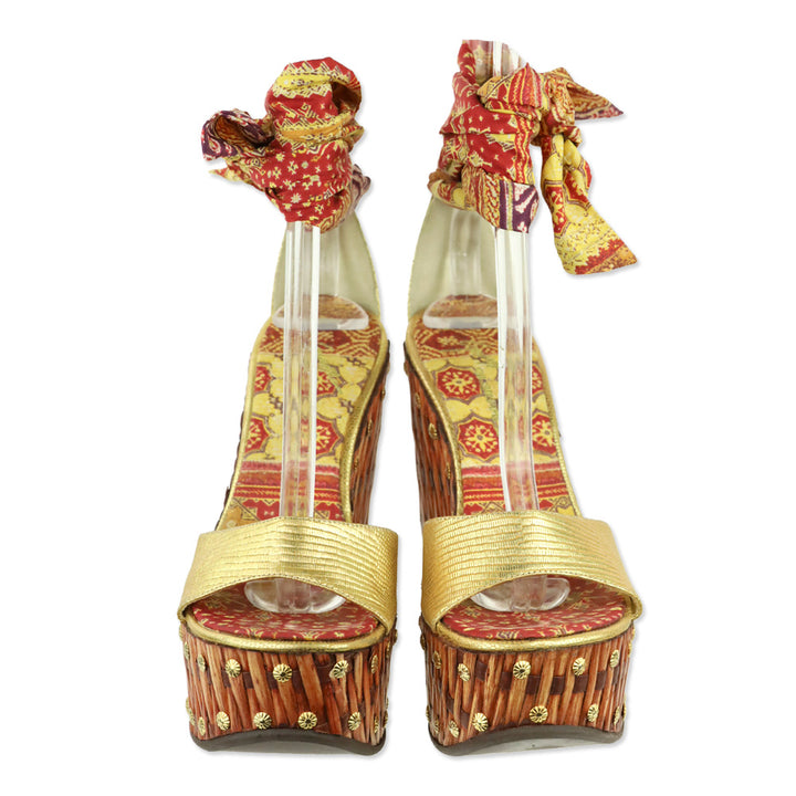 Giuseppe Zanotti Zambia Oro Scarf Wrap Bamboo Wedge Sandal