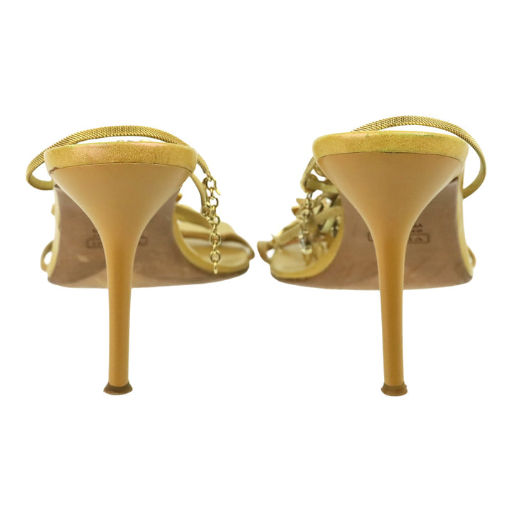 Giuseppe Zanotti Antique Gold Chain & Enamel Floral T-Strap Sandals