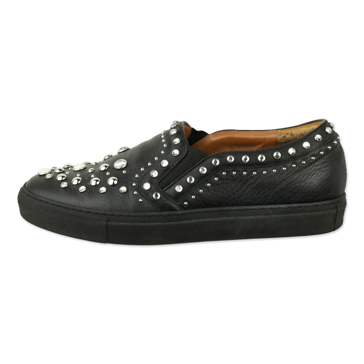 Givenchy Black Leather Crystal Studded Slip-On Sneakers
