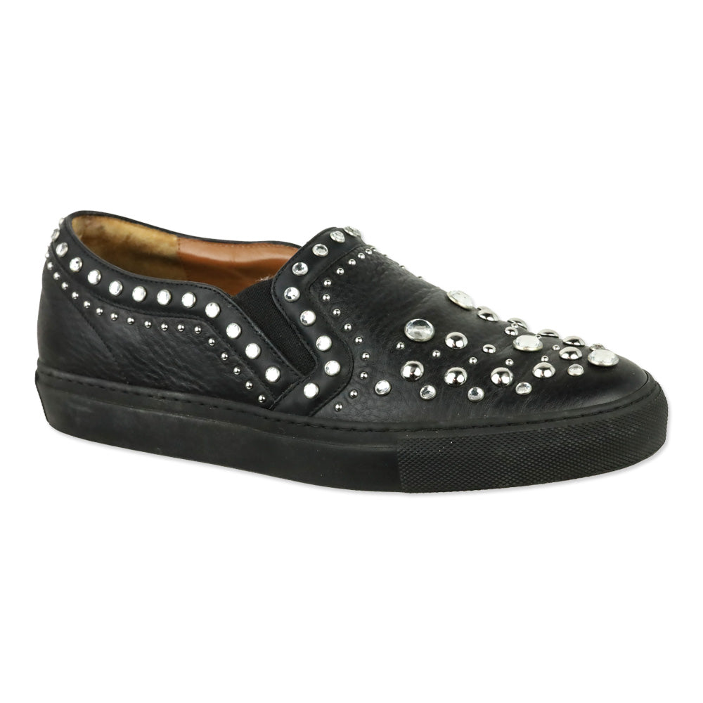 Givenchy Black Leather Crystal Studded Slip-On Sneakers