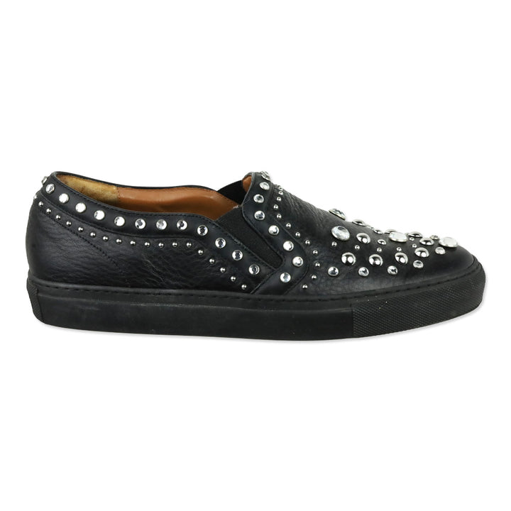 Givenchy Black Leather Crystal Studded Slip-On Sneakers