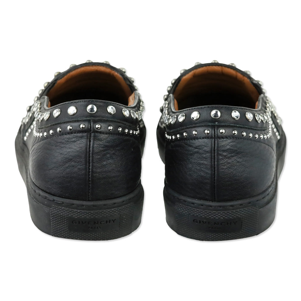 Givenchy Black Leather Crystal Studded Slip-On Sneakers