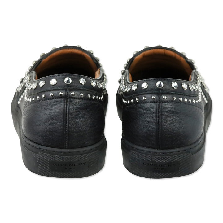 Givenchy Black Leather Crystal Studded Slip-On Sneakers