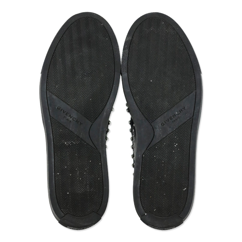 Givenchy Black Leather Crystal Studded Slip-On Sneakers
