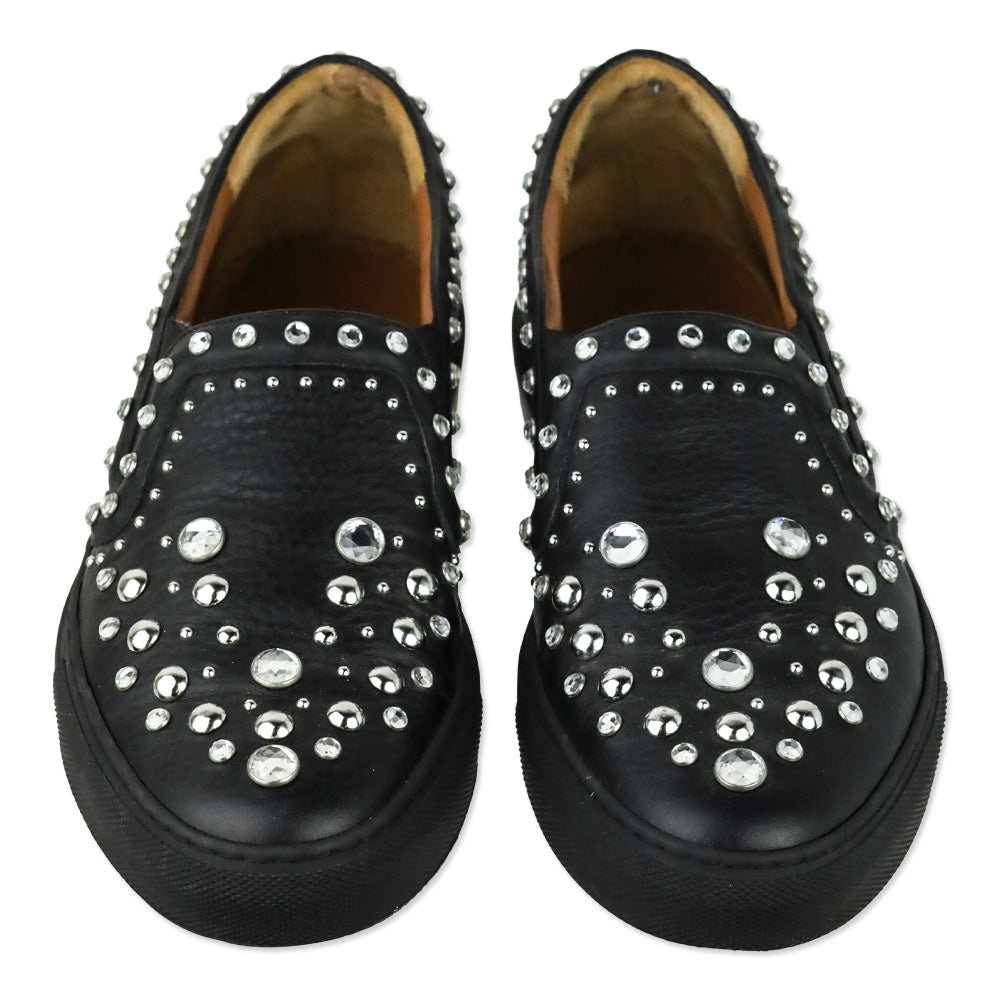 Givenchy Black Leather Crystal Studded Slip-On Sneakers