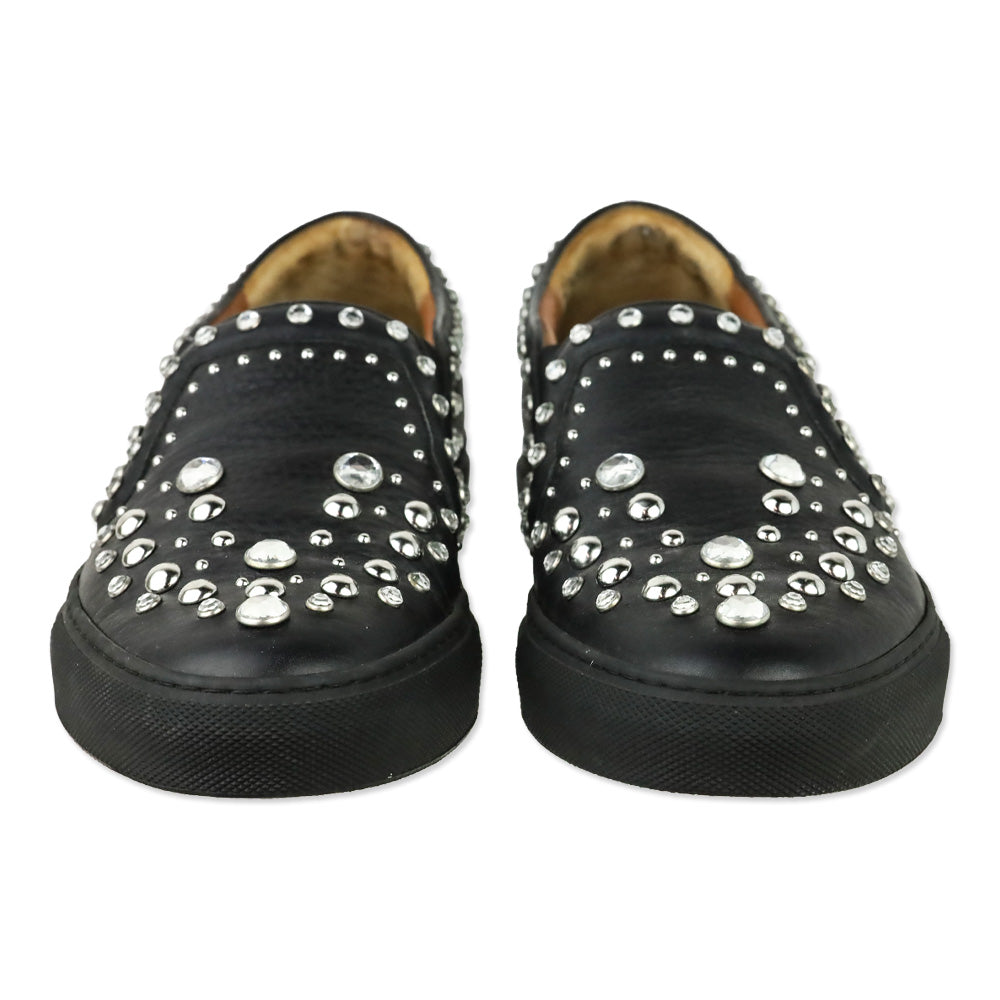Givenchy Black Leather Crystal Studded Slip-On Sneakers