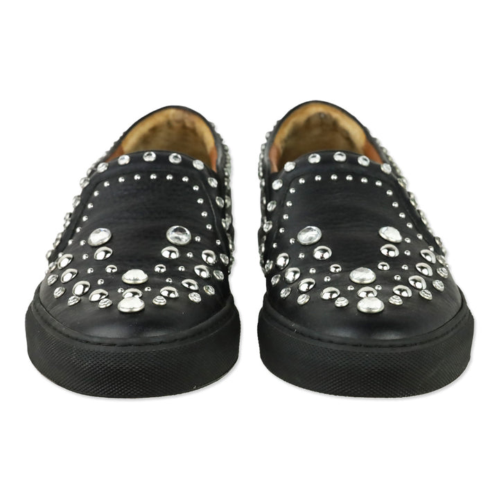 Givenchy Black Leather Crystal Studded Slip-On Sneakers
