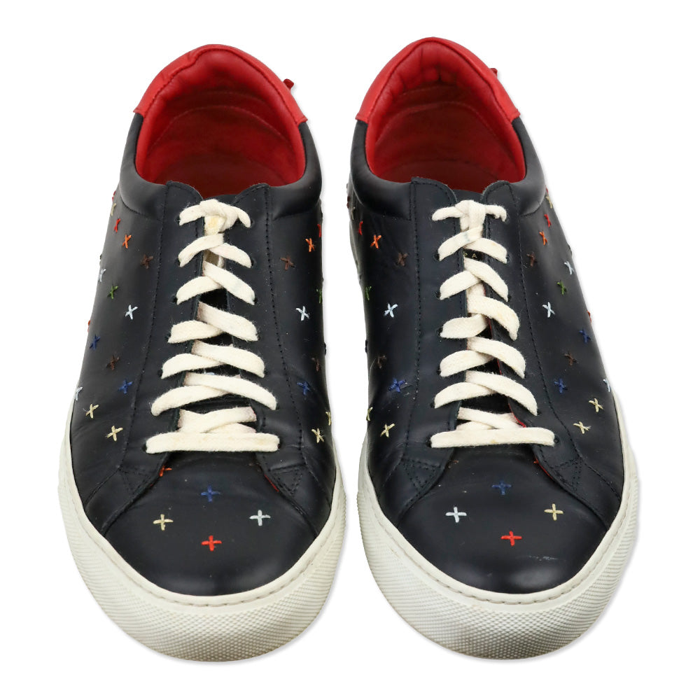Givenchy Black Multi Embroidered Leather Low-Top Sneakers
