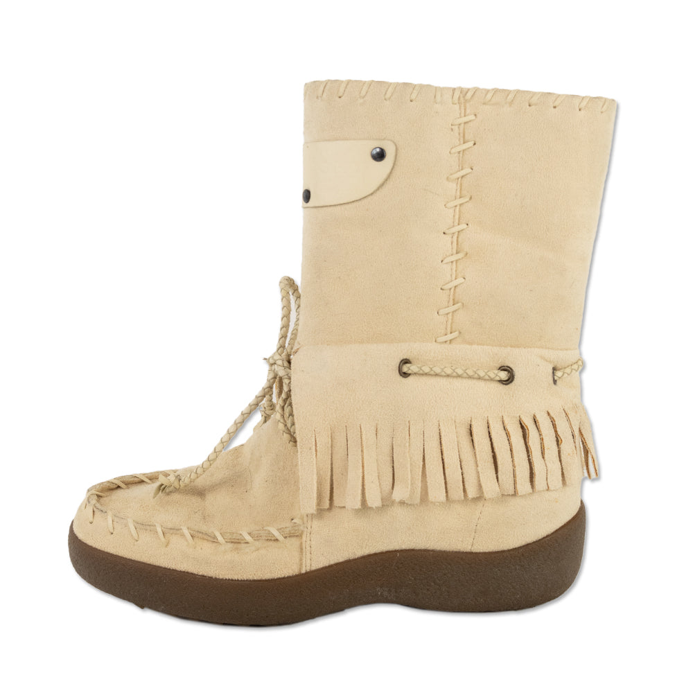 Givenchy Cream Suede Shearling-Lined Fringe Moccasin Boots