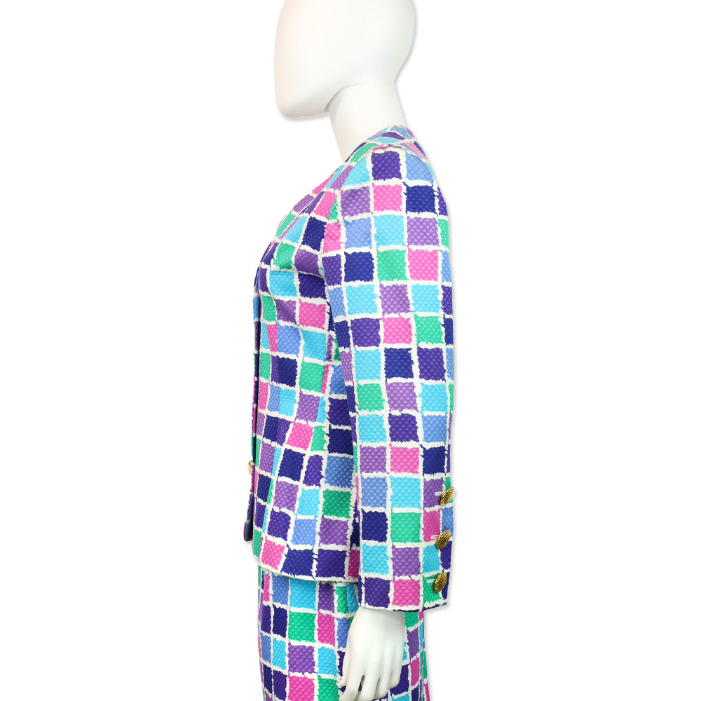 Givenchy Multicolor Checkered Pattern Collarless V Blazer