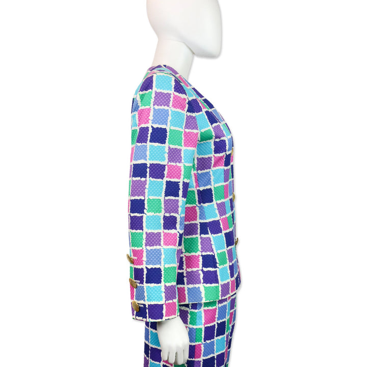 Givenchy Multicolor Checkered Pattern Collarless V Blazer