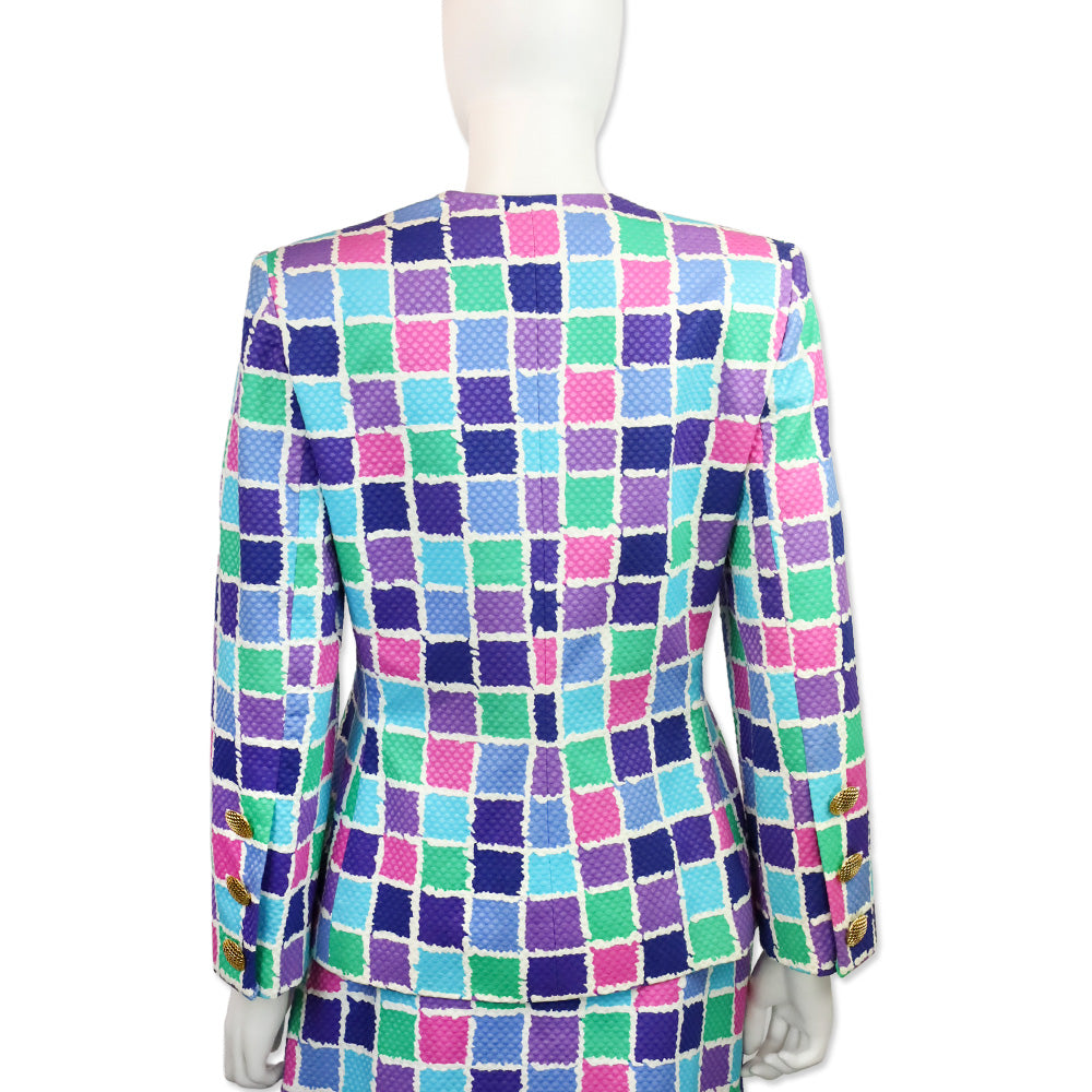 Givenchy Multicolor Checkered Pattern Collarless V Blazer