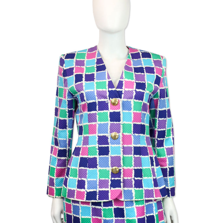 Givenchy Multicolor Checkered Pattern Collarless V Blazer