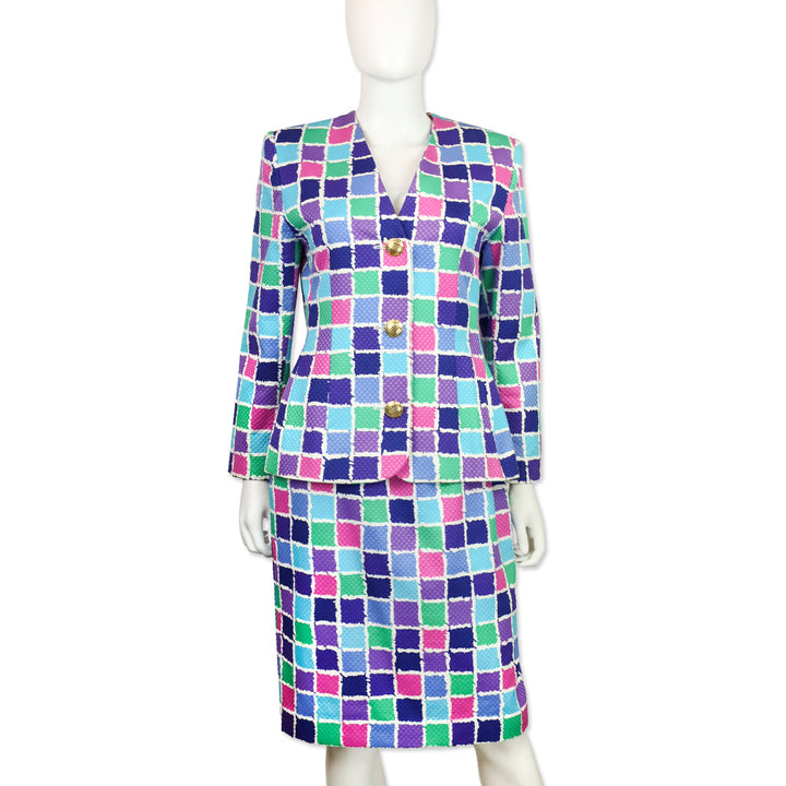Givenchy Multicolor Checkered Pattern Collarless V Blazer