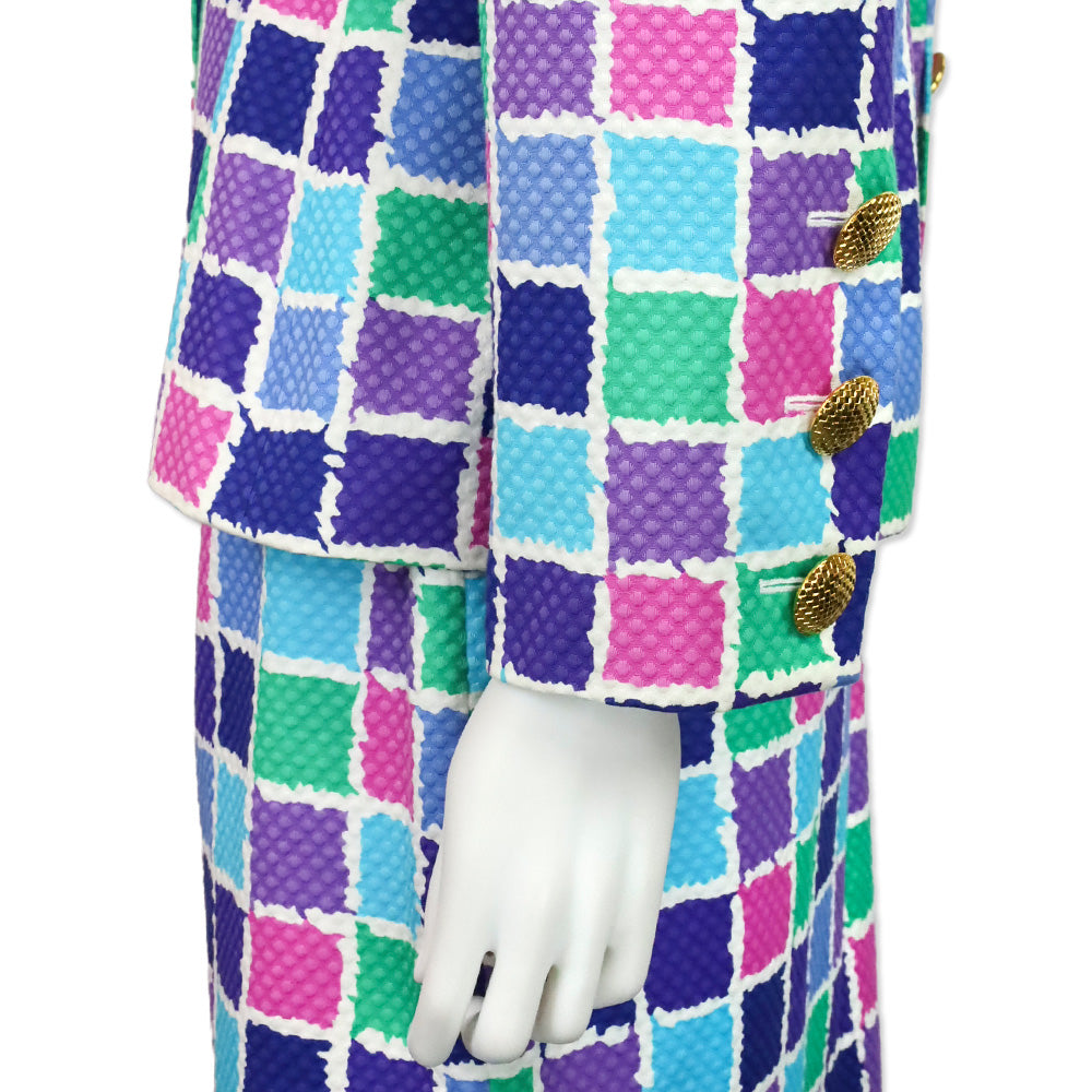 Givenchy Multicolor Checkered Pattern Collarless V Blazer