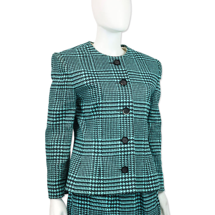 Givenchy Nouvelle Boutique Teal & Black Houndstooth Linen Blazer