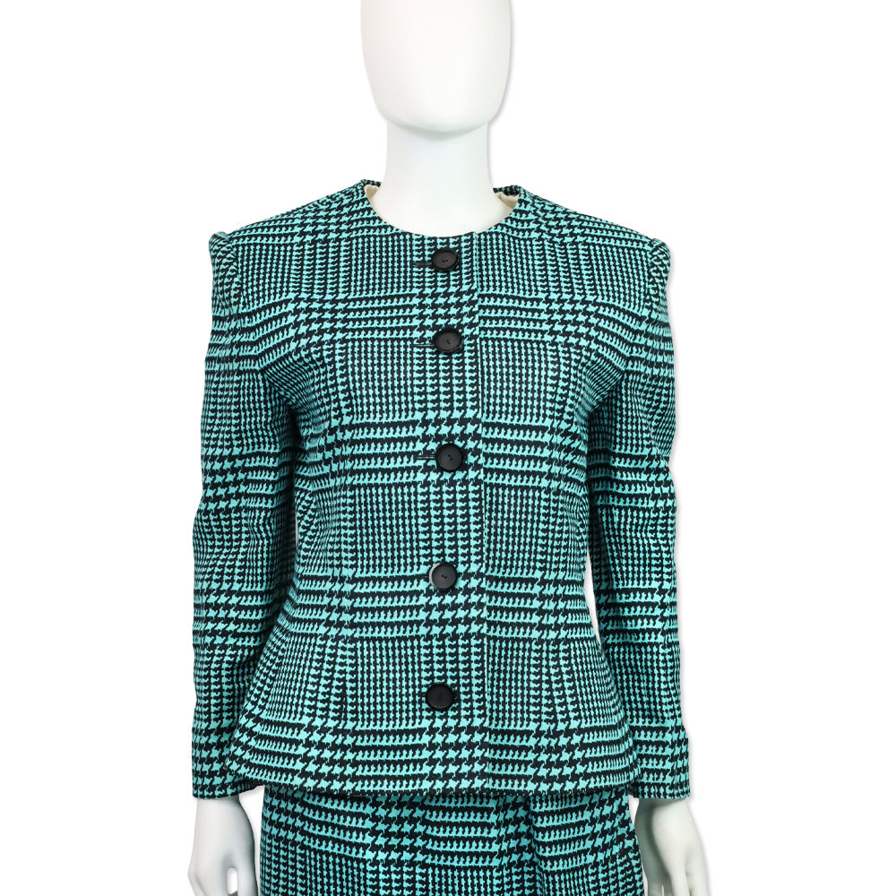 Givenchy Nouvelle Boutique Teal & Black Houndstooth Linen Blazer
