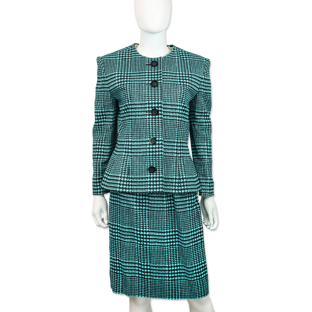 Givenchy Nouvelle Boutique Teal & Black Houndstooth Linen Blazer
