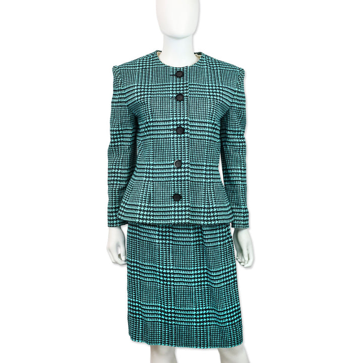 Givenchy Nouvelle Boutique Teal & Black Houndstooth Linen Blazer