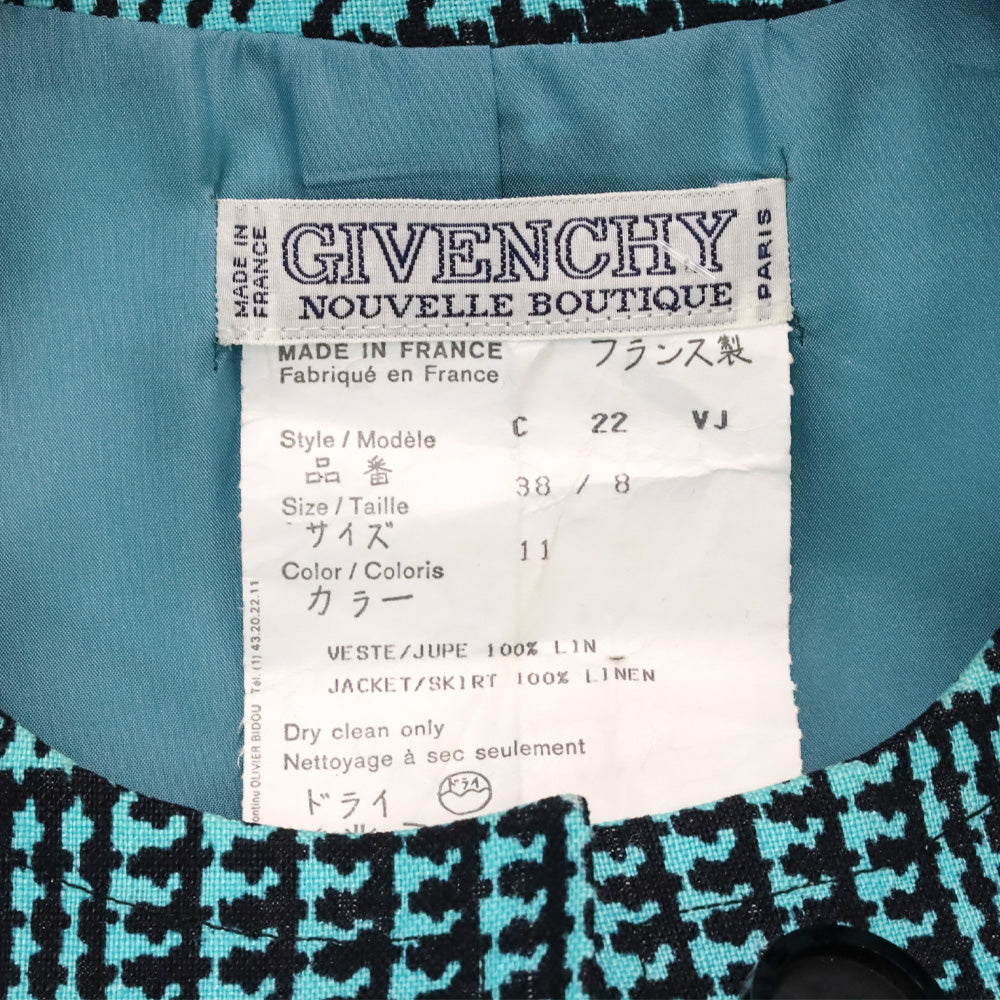Givenchy Nouvelle Boutique Teal & Black Houndstooth Linen Blazer