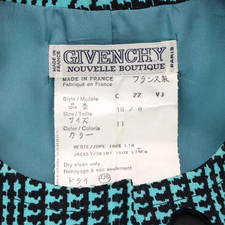 Givenchy Nouvelle Boutique Teal & Black Houndstooth Linen Blazer