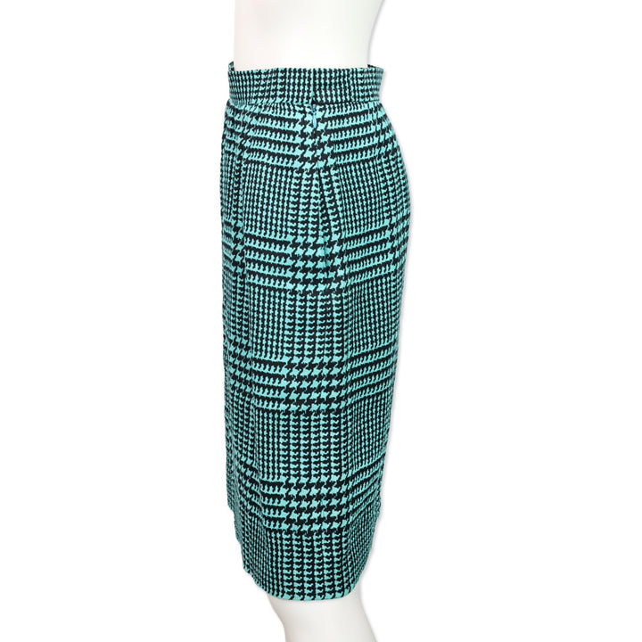 Givenchy Nouvelle Boutique Teal & Black Houndstooth Linen Midi Skirt