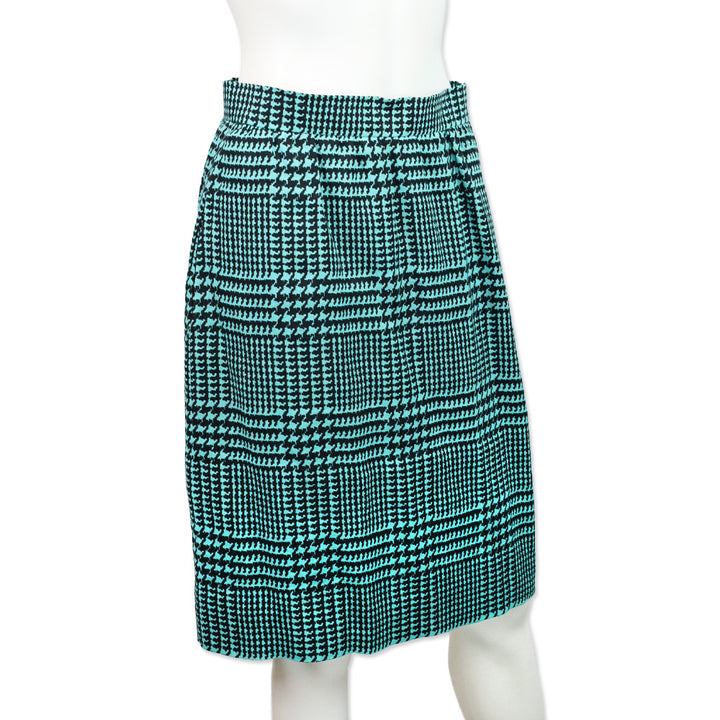 Givenchy Nouvelle Boutique Teal & Black Houndstooth Linen Midi Skirt