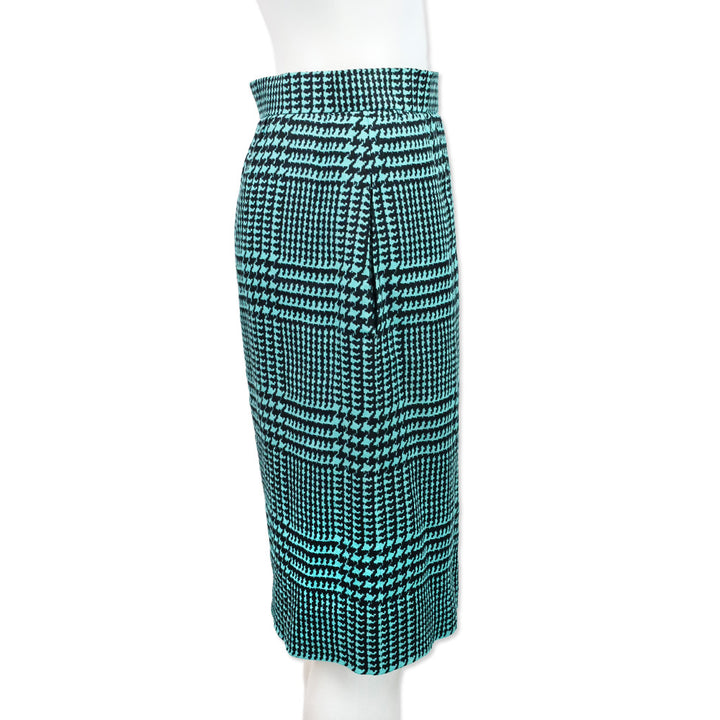 Givenchy Nouvelle Boutique Teal & Black Houndstooth Linen Midi Skirt